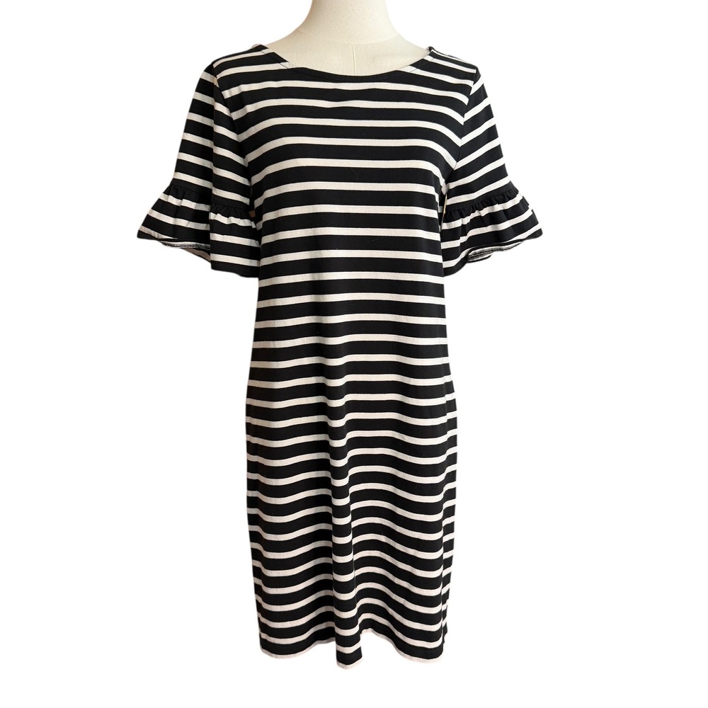 J. Crew Womens Striped Flutter Sleeve Shift Dress Black White XS‎